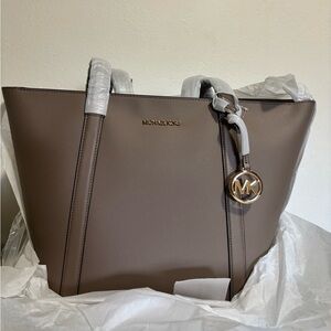 Michael Kors Taupe and Silver Tote Bag